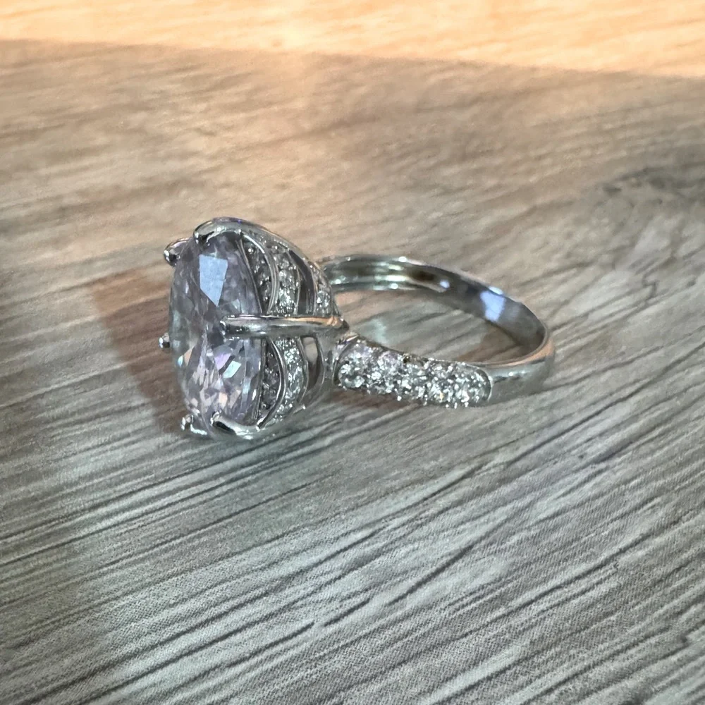 6ct 925 rhodium, plated simulated diamond engagement ring